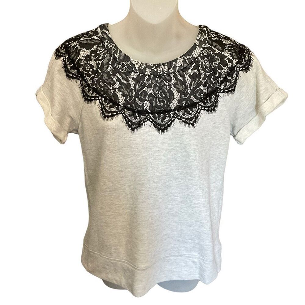 Gap Factory Top Sweatshirt Short Sleeve Cuffs Black Lace Grey Women Size Small